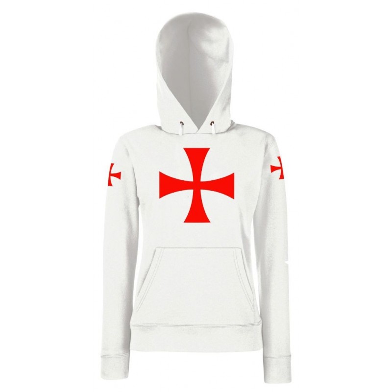 Felpa Crociata Cappuccio Templare Donna bianca