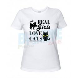maglietta donna real girl love cats gatti bianca
