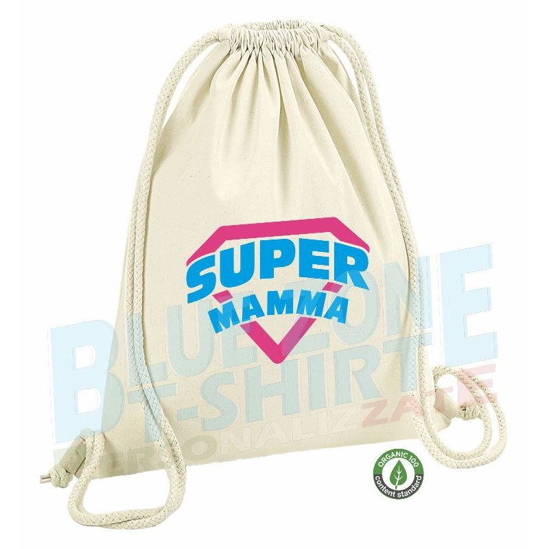 Sacca Zainetto SUPER MAMMA – Cotone Organico 100% Certificato