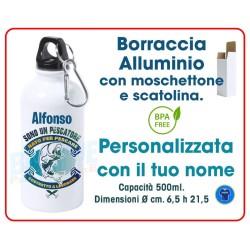Regalo per appassionati di pesca: borraccia con scritta ironica e nome