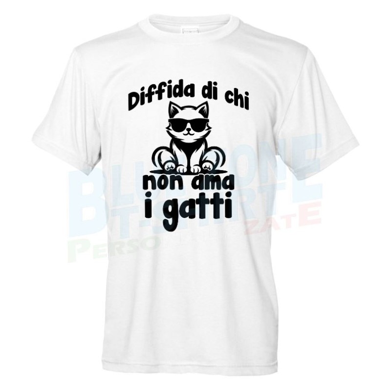 maglietta uomo divertente diffida di chi non ama i gatti bianca