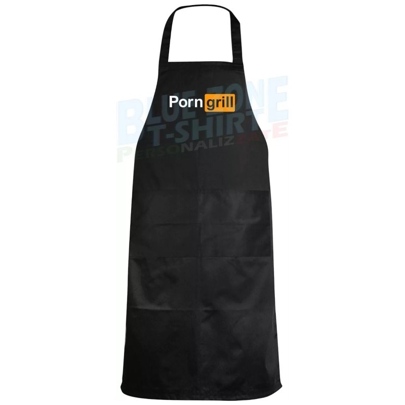 Grembiule da cucina nero Porn Grill con 2 tasche. Barbecue