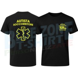 Maglietta Uomo Autista Soccorritore nera con stampa giallo neon personalizzata