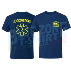 Maglietta Uomo Soccorritore blu navy  con stampa giallo neon personalizzata