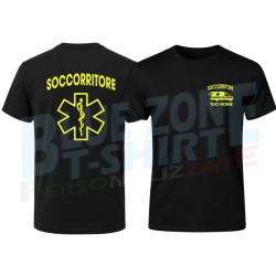 Maglietta Uomo Soccorritore nera  con stampa giallo neon personalizzata