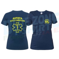 Maglietta Donna Autista Soccorritore blu navy giallo neon
