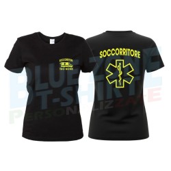 Maglietta Donna Soccorritore nera giallo neon