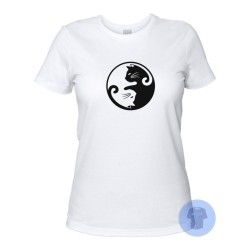 maglietta donna yin yang gatto bianca cotone stampa gatti