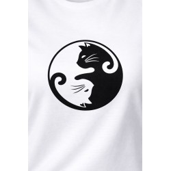 dettaglio stampa maglietta yin yang gatto cotone qualità