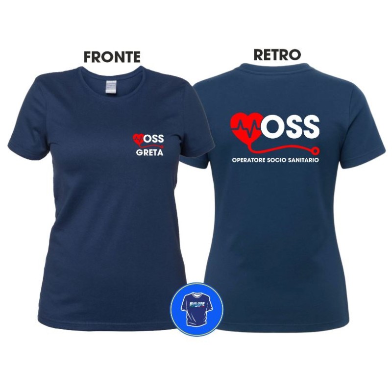 Maglietta Donna OSS personalizzata nome Operatore Socio Sanitario blu navy