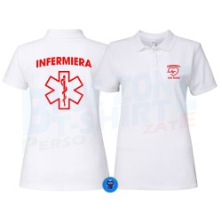 Polo infermiera donna bianca personalizzata con stampa