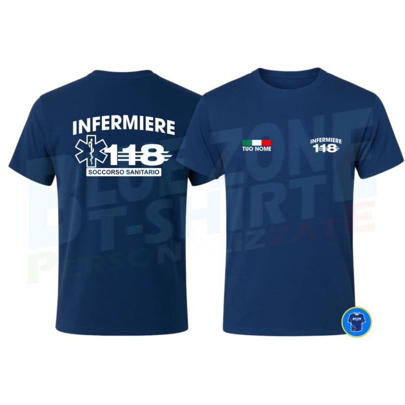 maglietta infermiere 118 blu navy personalizzata uomo
