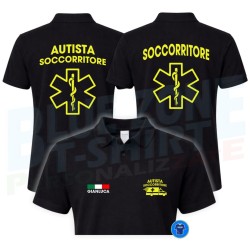 Polo autista soccorritore con stampa giallo neon fronte-retro personalizzata