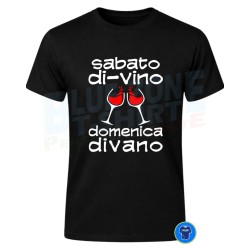 Sabato Di-Vino Domenica Divano Maglietta nera