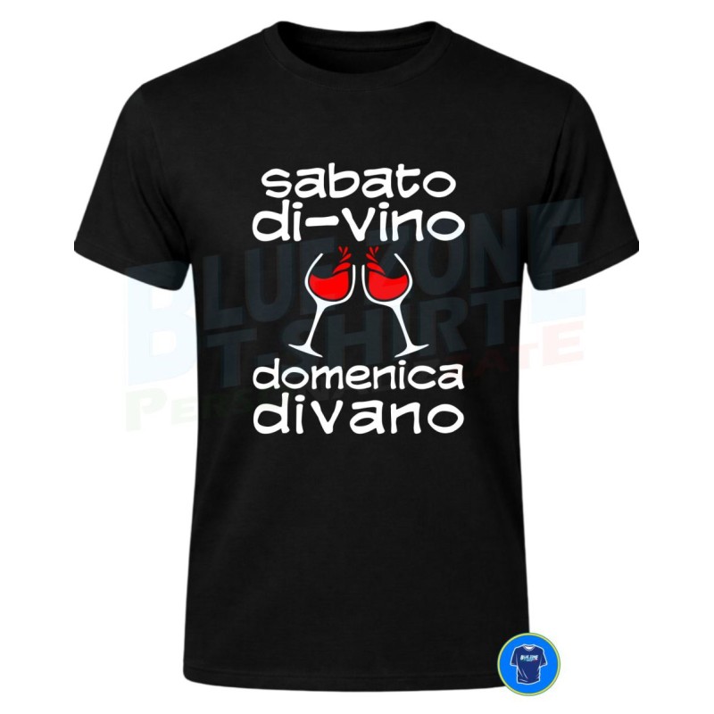 Sabato Di-Vino Domenica Divano Maglietta nera