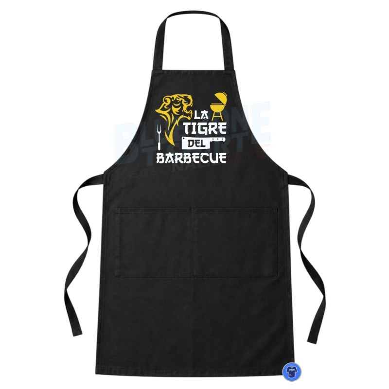 Grembiule nero La Tigre del Barbecue lifestyle con tasche per grigliate eventi e barbecue