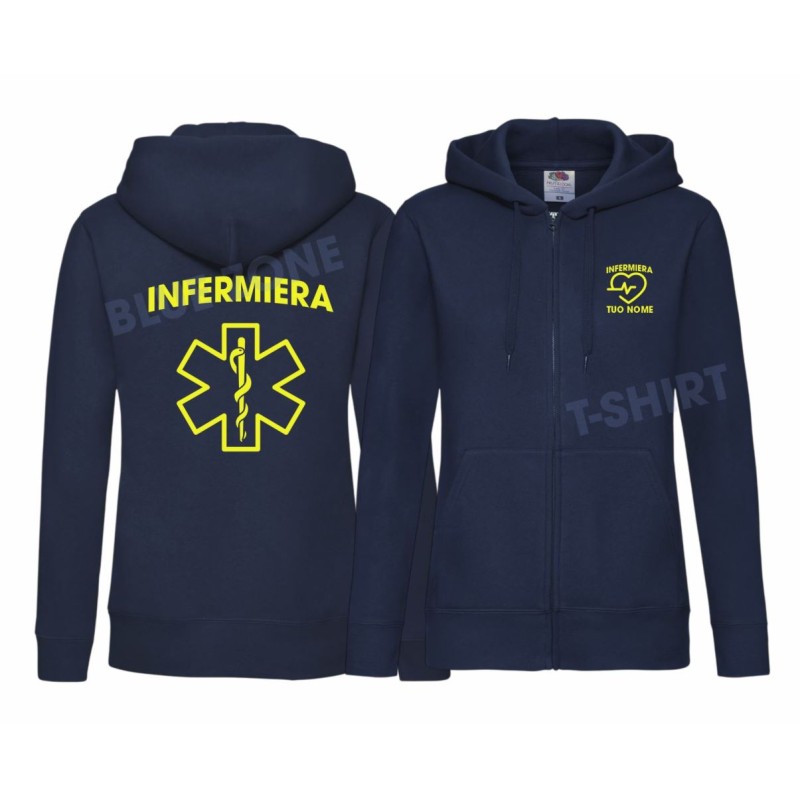 Felpa infermiera donna personalizzata con nome blu notte
