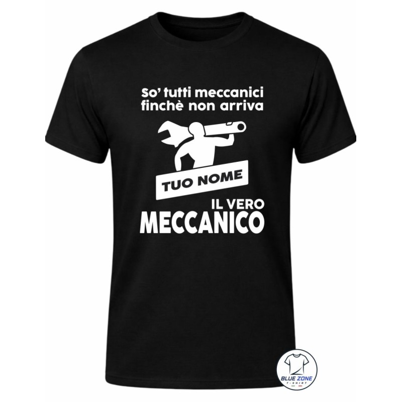 Maglietta meccanico personalizzata uomo nera con nome e scritta divertente