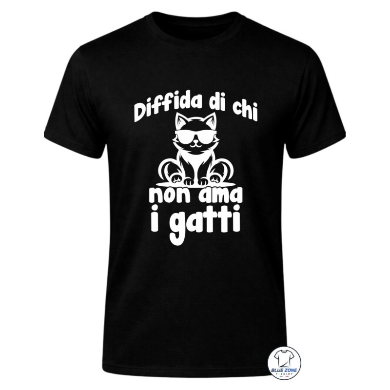 maglietta uomo diffida di chi non ama i gatti nera