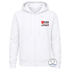 felpa OSS bianca uomo con zip personalizzata con nome fronte