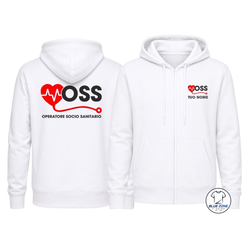 felpa OSS uomo con zip personalizzata con nome bianca