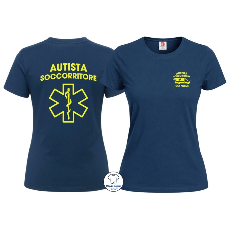 Autista Soccorritore Maglietta Donna blu navy personalizzata Nome