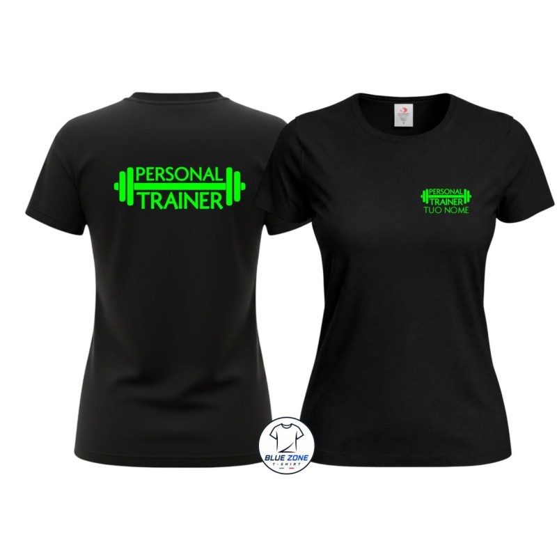 Maglietta donna Personal Trainer personalizzata con nome verde neon