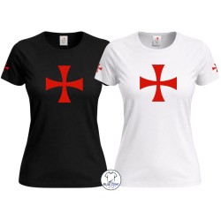 Maglietta donna Croce Templare con stampa fronte e maniche