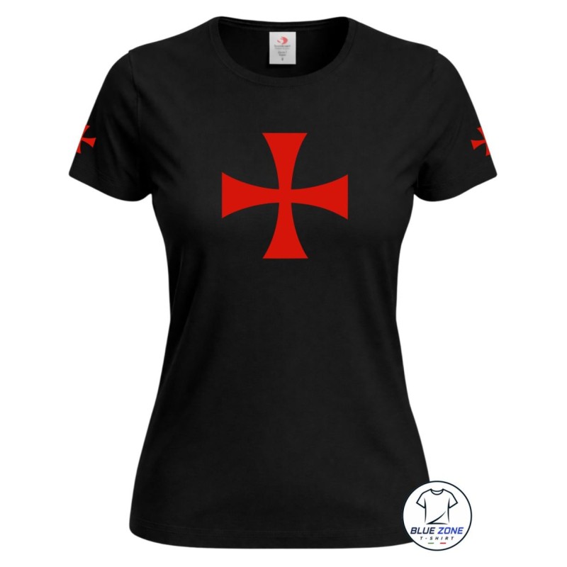 Maglietta donna nera Cavalieri Templari con Croce Templare