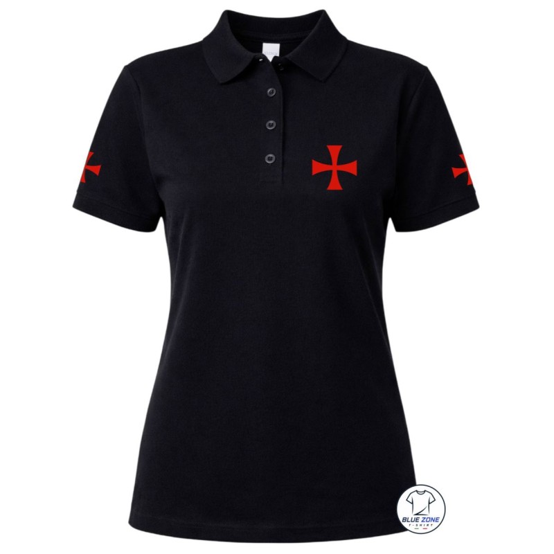 Polo donna Croce Templare con stampa lato cuore e maniche