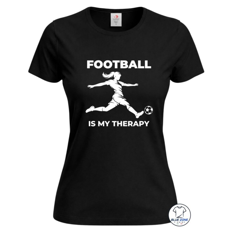 Maglietta calcio femminile Football Is My Therapy donna nera