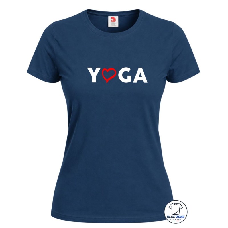 maglietta donna yoga con cuore blu navy