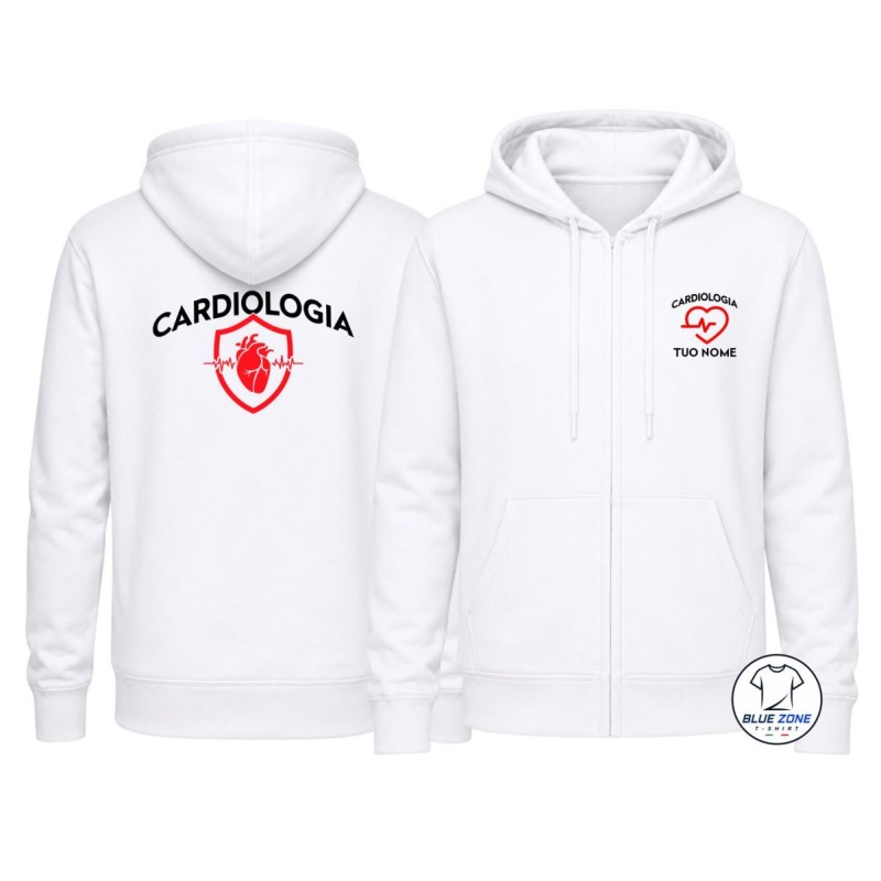 Felpa uomo Cardiologia personalizzata con nome bianca