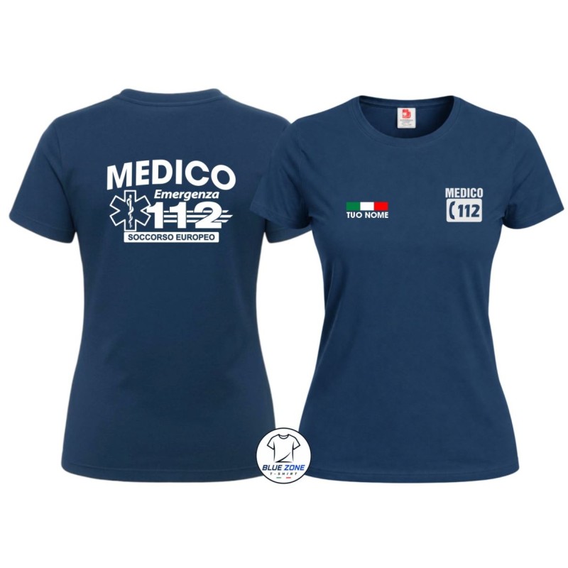 maglietta donna medico 112 personalizzata con nome blu navy