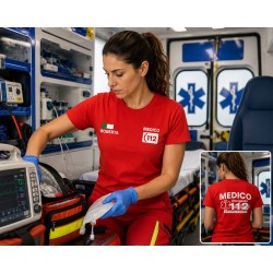 maglietta donna medico 112 soccorso europeo rossa