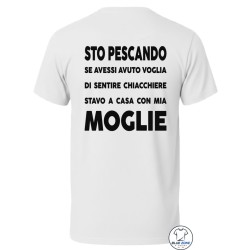 Maglietta uomo pescatore divertente con stampa sul retro bianca