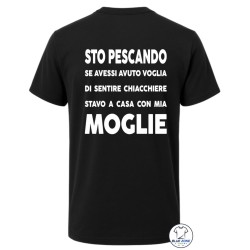 Maglietta uomo pescatore divertente con stampa sul retro nera