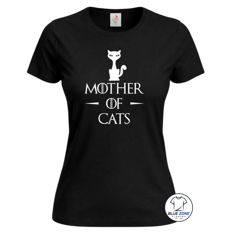 Maglietta donna Mother of Cats con stampa dedicata ai gatti nera