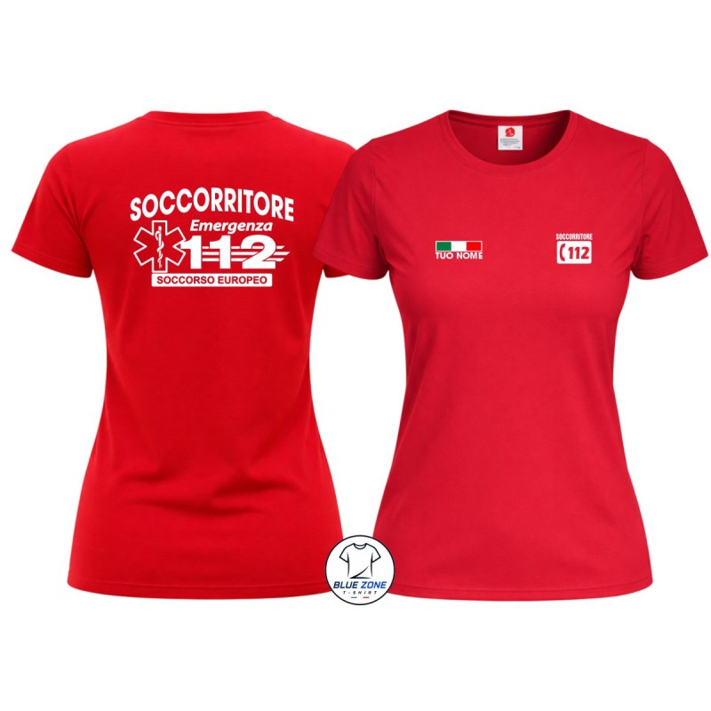 Maglietta donna Soccorritore 112 con nome rossa