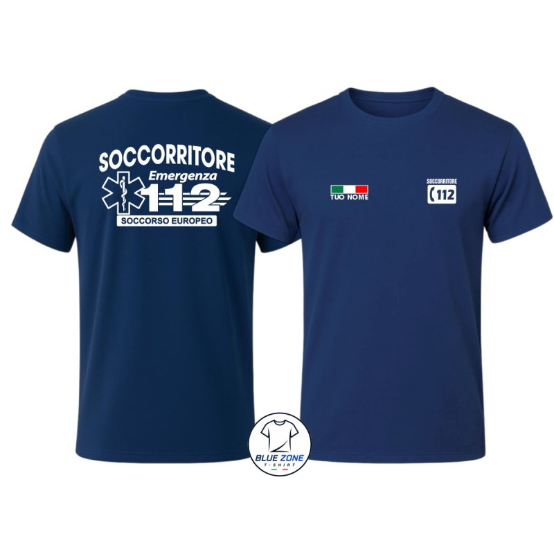 Maglietta uomo Soccorritore 112 con nome blu navy