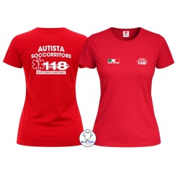 Maglietta donna Autista Soccorritore 118 con nome rossa
