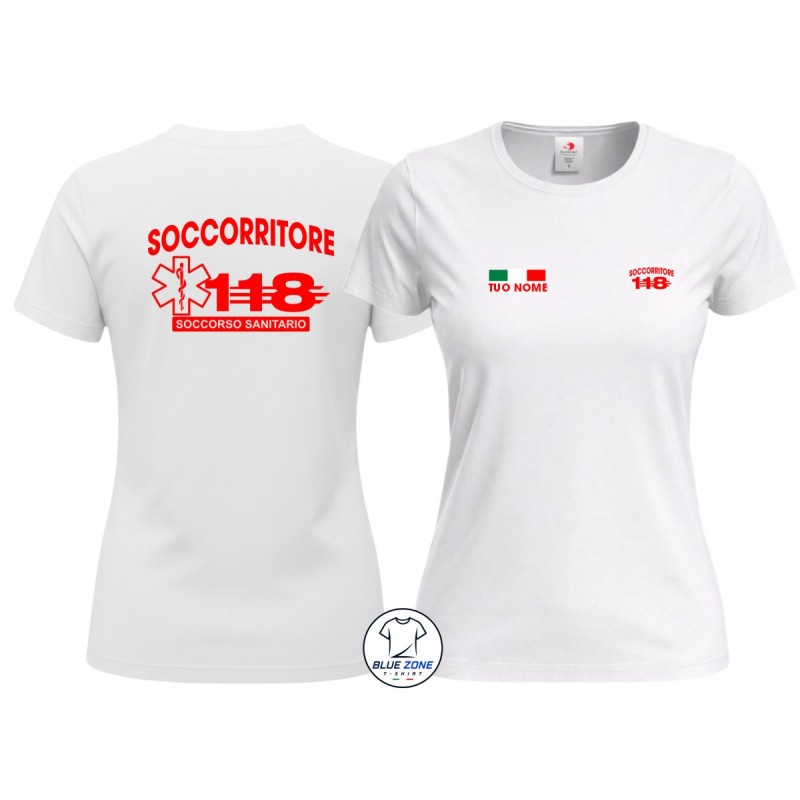 Maglietta donna Soccorritore bianca 118 con nome