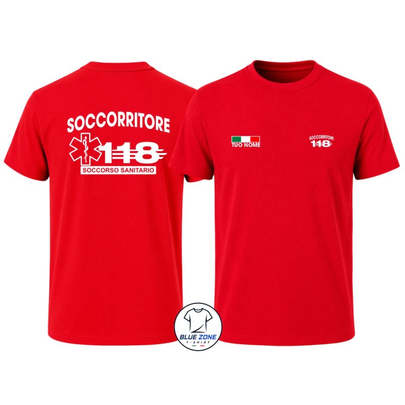 Maglietta uomo Soccorritore rossa 118 con nome
