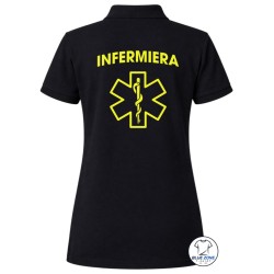 Polo nera donna Infermiera con stampa professionale