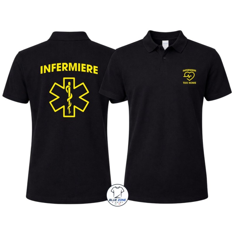 Polo infermiere personalizzata con nome colore nero giallo neon