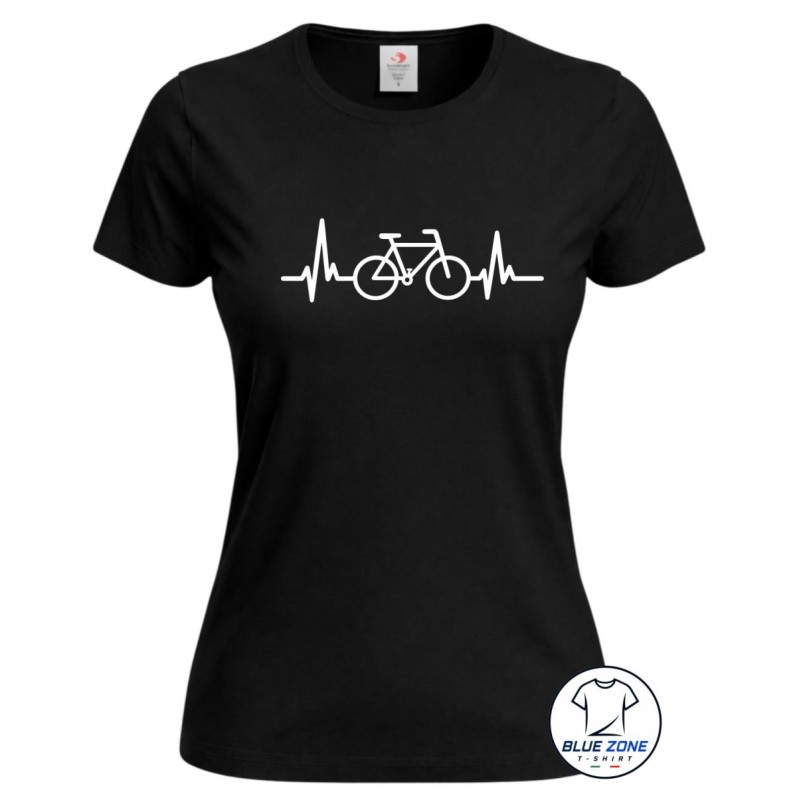 Maglietta donna ciclismo con grafica battito cardiaco nera