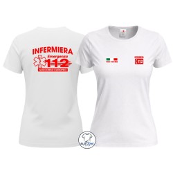 Maglietta donna Infermiera 112 personalizzata con nome bianca