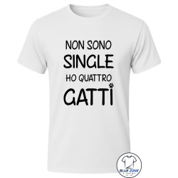 Maglietta uomo Non sono single personalizzata con numero di gatti bianca