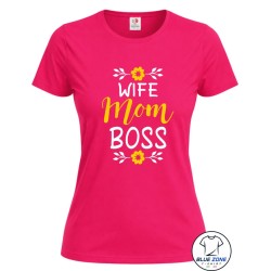 Maglietta donna Wife Mom Boss fucsia