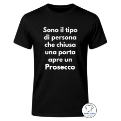 Maglietta uomo Chiusa una Porta Apro un Prosecco nera